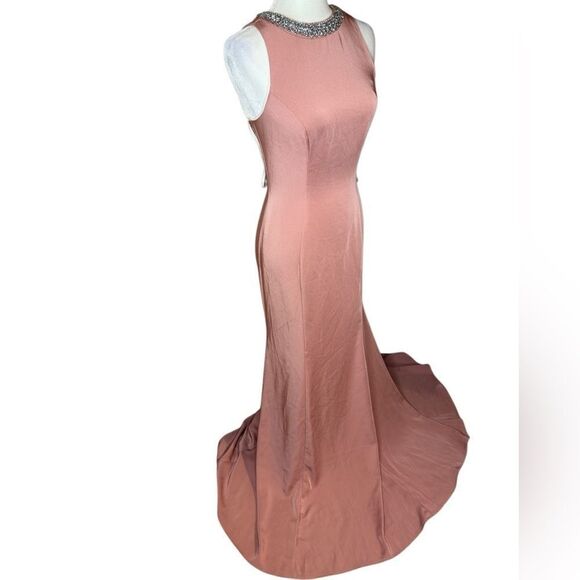 NWT IEENA for Mac Duggal Beaded Jeweled Crew Neck Sleeveless Sheath Gown… - Picture 8 of 15